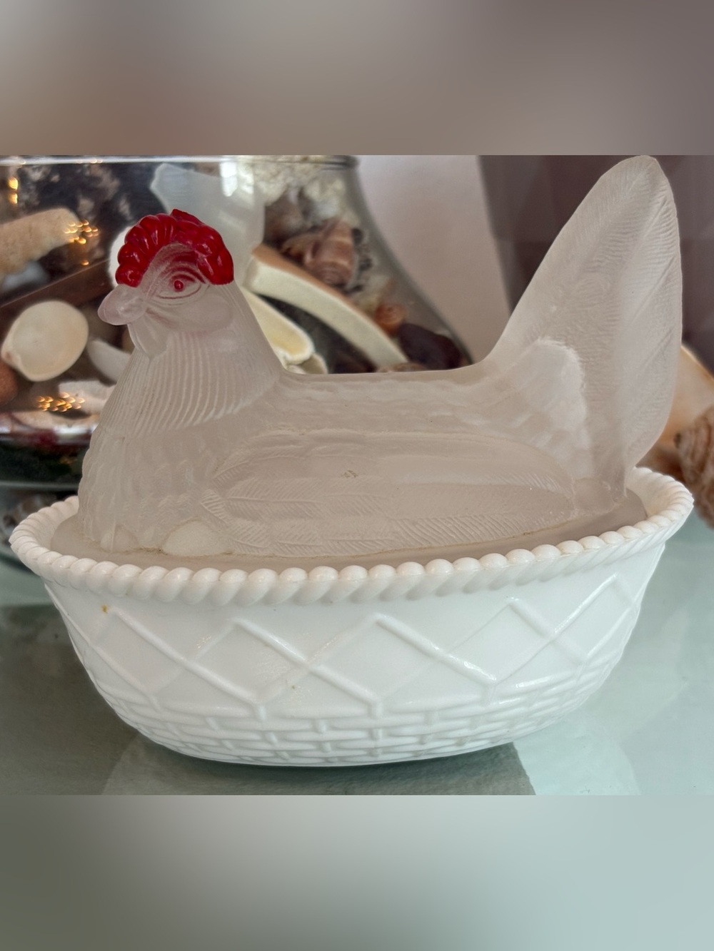 Vintage Mismatched Clear and Milk Glass Westmoreland Hen On Nest HON Dish